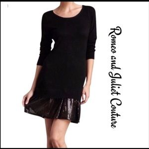 Drop-Waist Sweater Dress w/Sequin Hem
